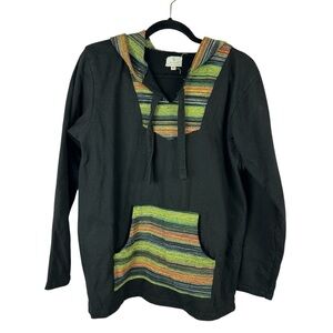 Ark Imports Boho Nepal Baja Hooded Poncho Sweatshirt Large Black